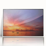 Art deco poster of Tahitian scenery in muted pastel shades, framed acrylic, ideal for modern art wall decor or nursery.