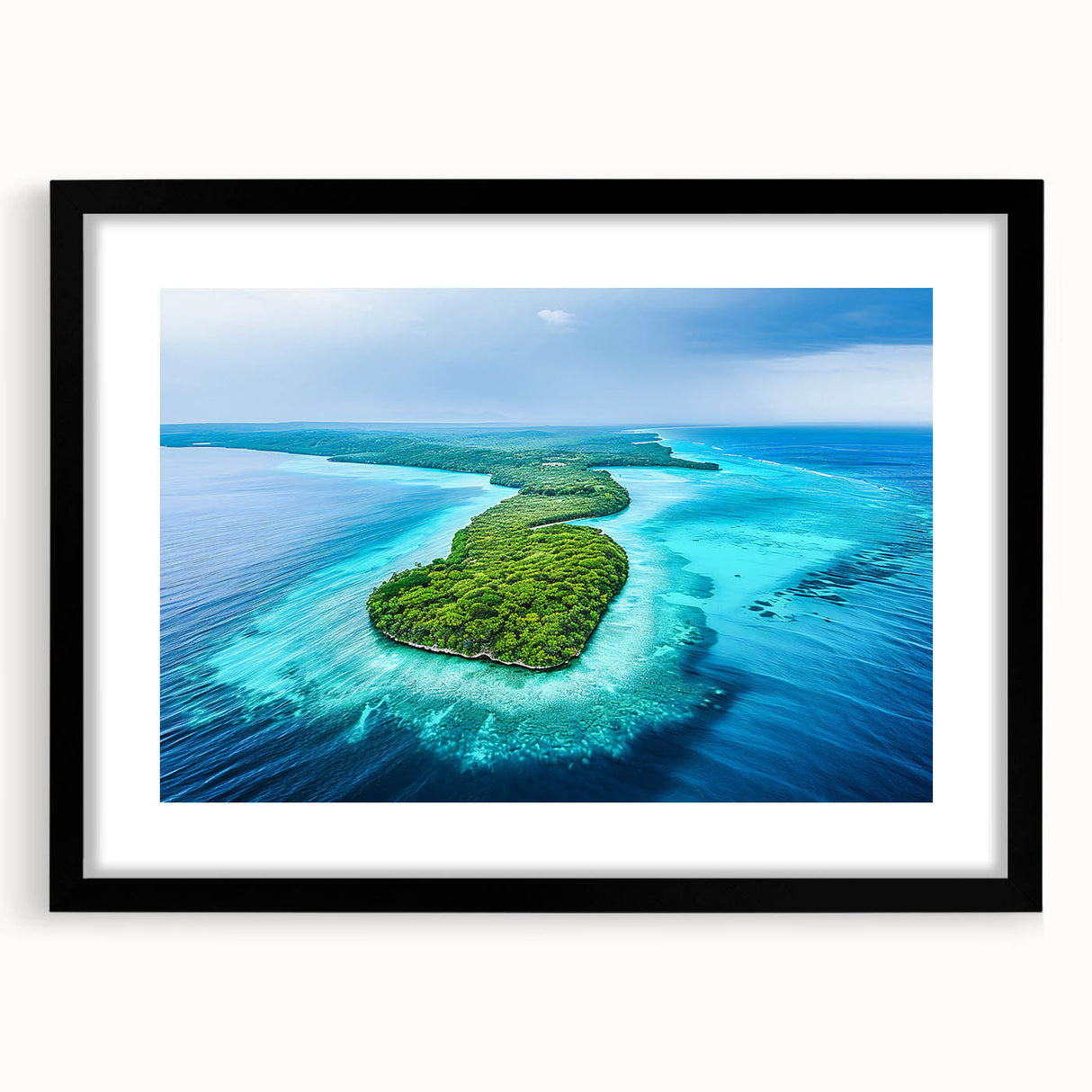 Extra large abstract art print featuring textured, colorful waves in vibrant blues and greens on a framed canvas.