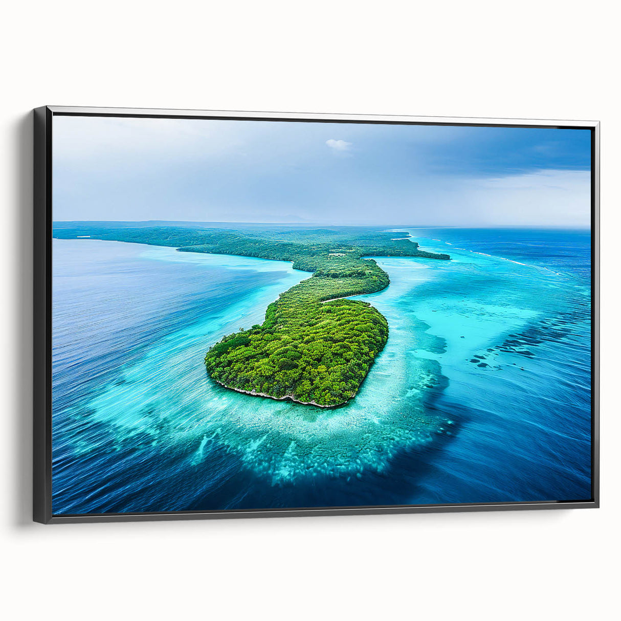 Black and white landscape art painting of Micronesia on framed canvas, suitable for bedroom decor.