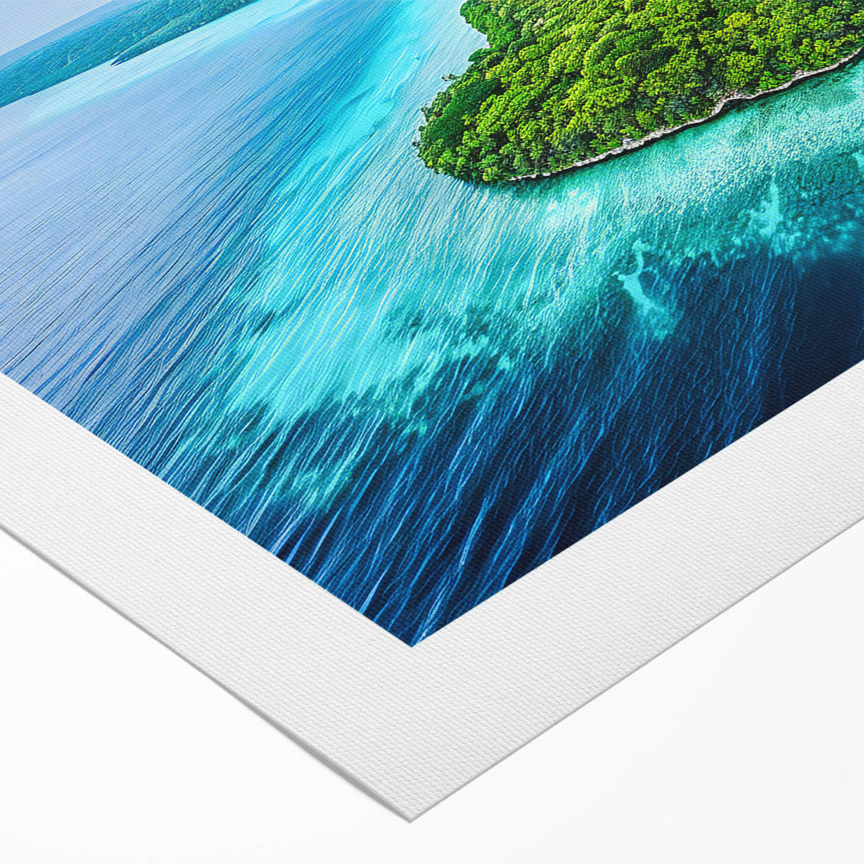Art deco poster of an oceanic Micronesian scenery in pastel shades on rolled canvas, suitable for dining room decor.