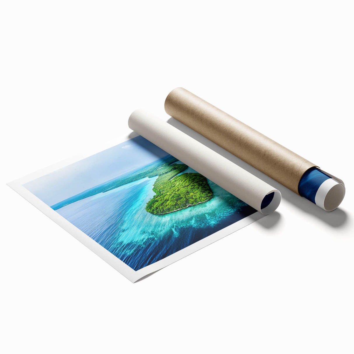 Extra large rolled print of Micronesian scenery with vibrant floral elements, ideal for classy bathroom wall art.