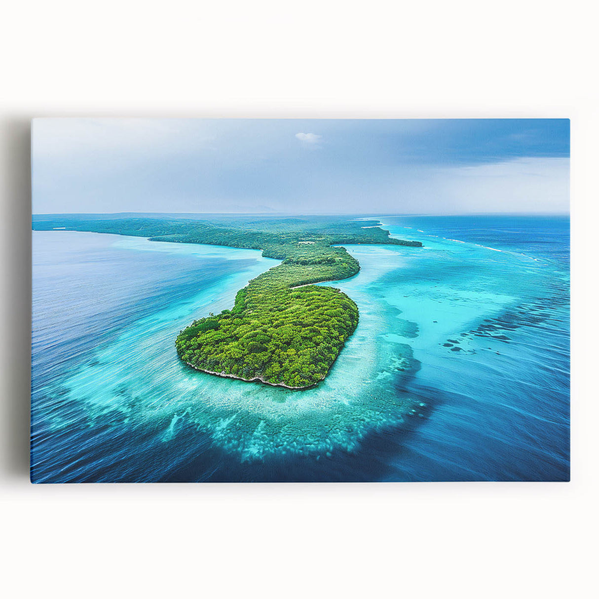Large black and white stretched canvas featuring a serene Micronesian seascape, ideal for kitchen wall art.