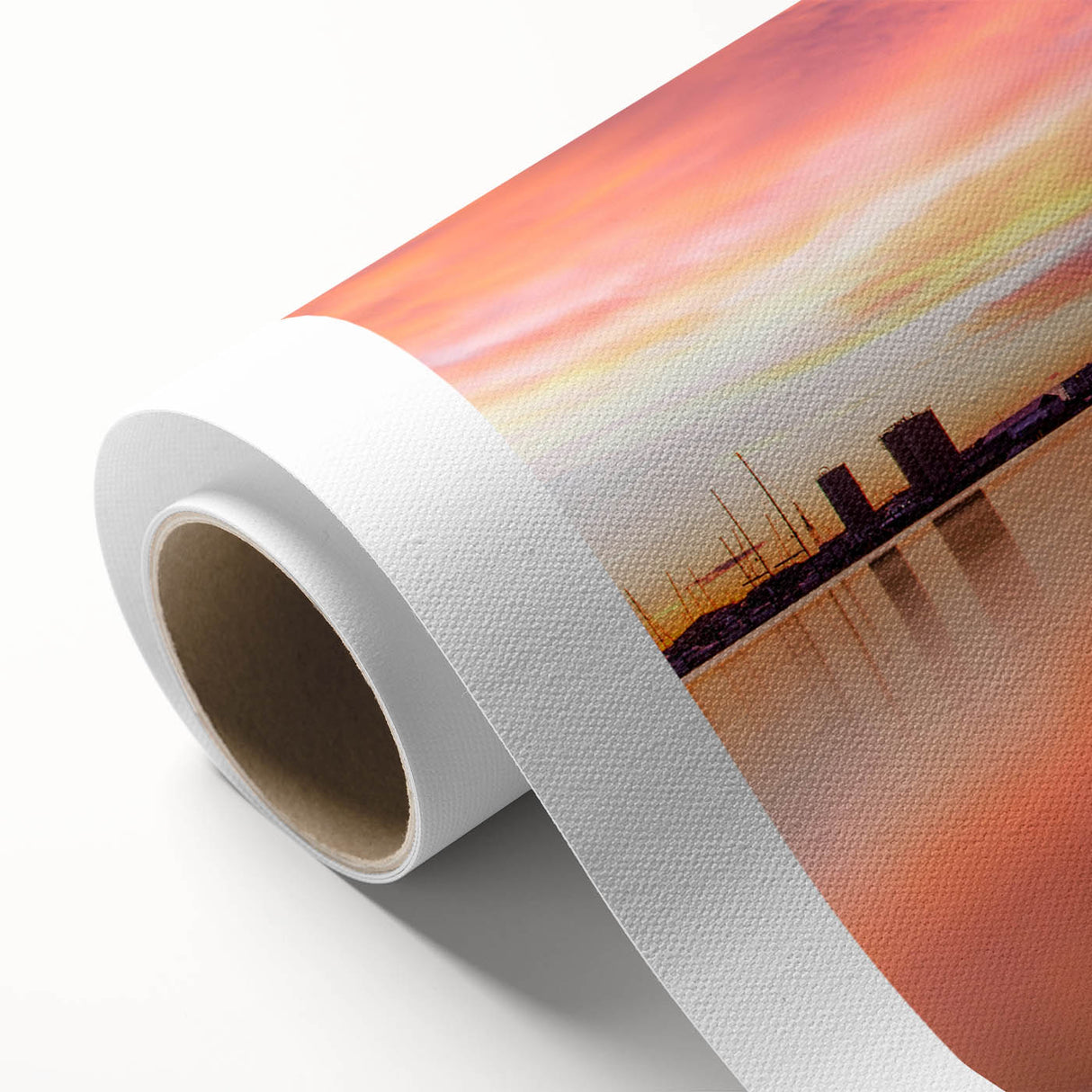 Art deco poster of Auckland skyline in muted blue and gray tones on rolled canvas, ideal for nursery wall art.