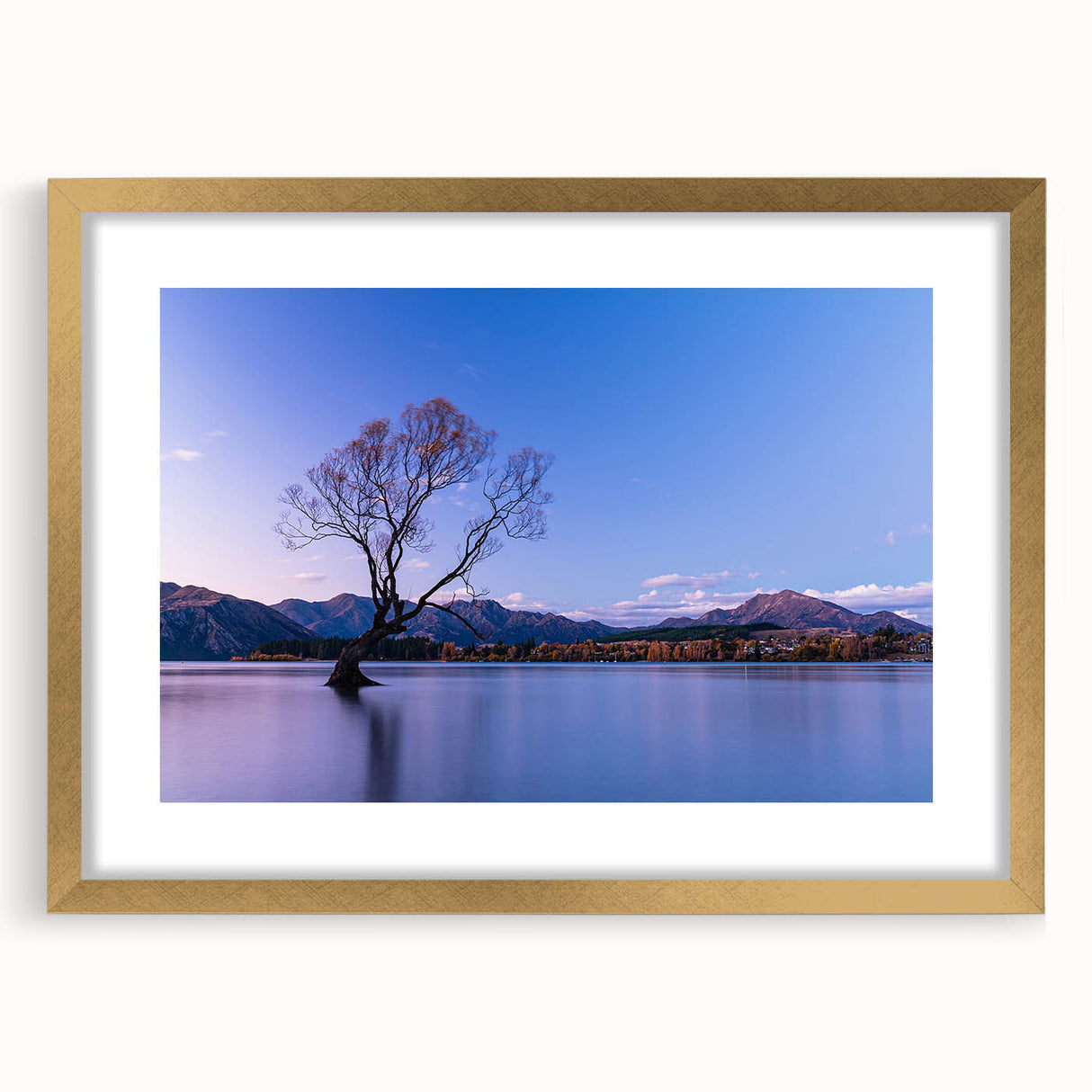 Extra large abstract art print of Otago, New Zealand landscape in muted earth tones on a textured canvas, framed in gold.