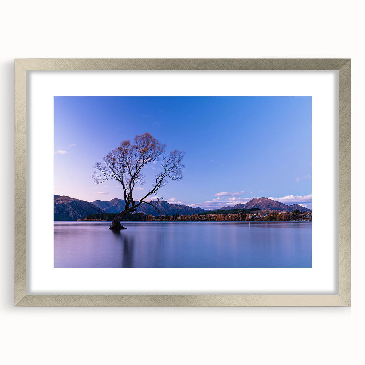 Textured abstract art print of Otago, New Zealand scenery in muted earth tones, framed in silver, ideal for bedroom art.