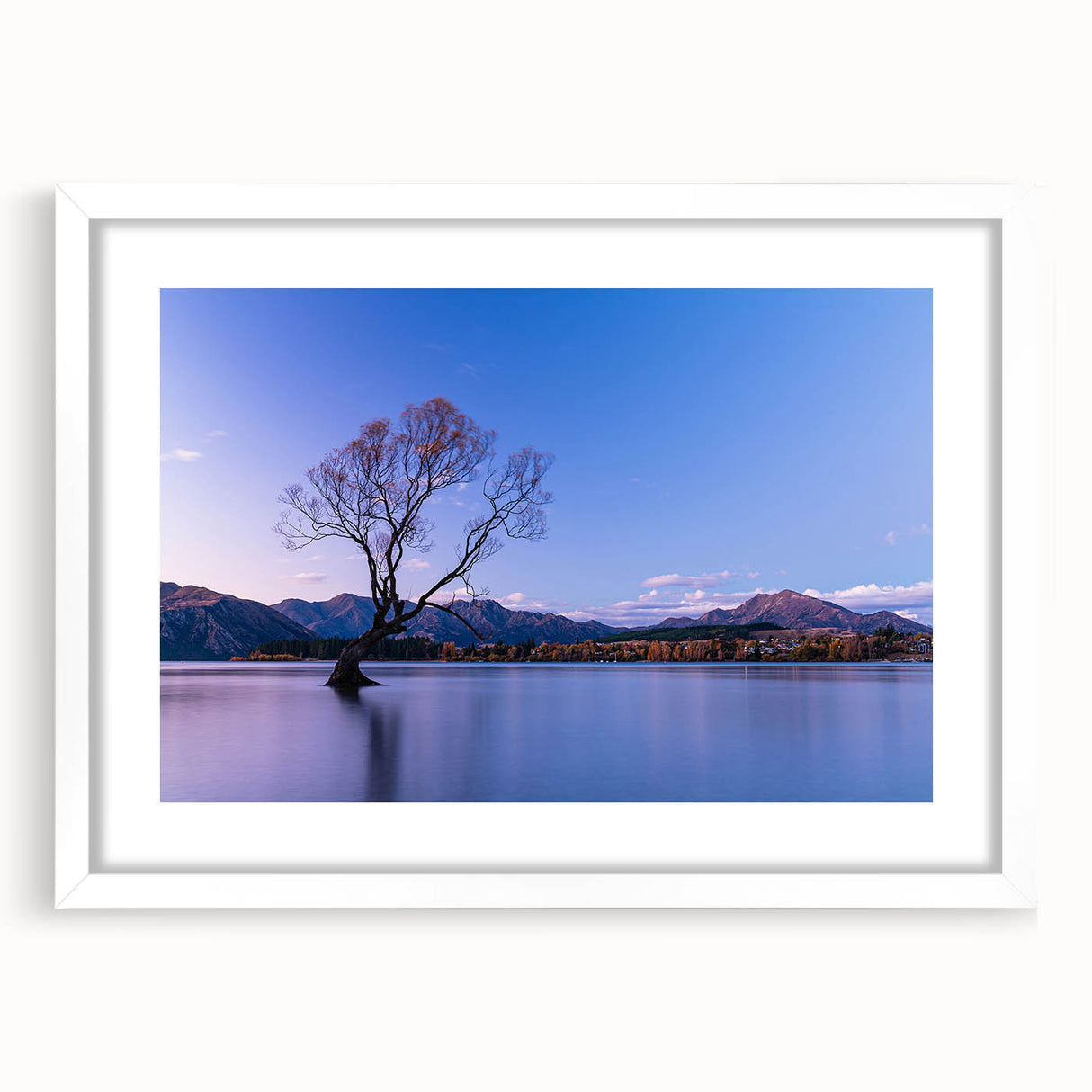 Abstract art print of Otago, New Zealand landscape in muted earth tones on a framed white canvas.