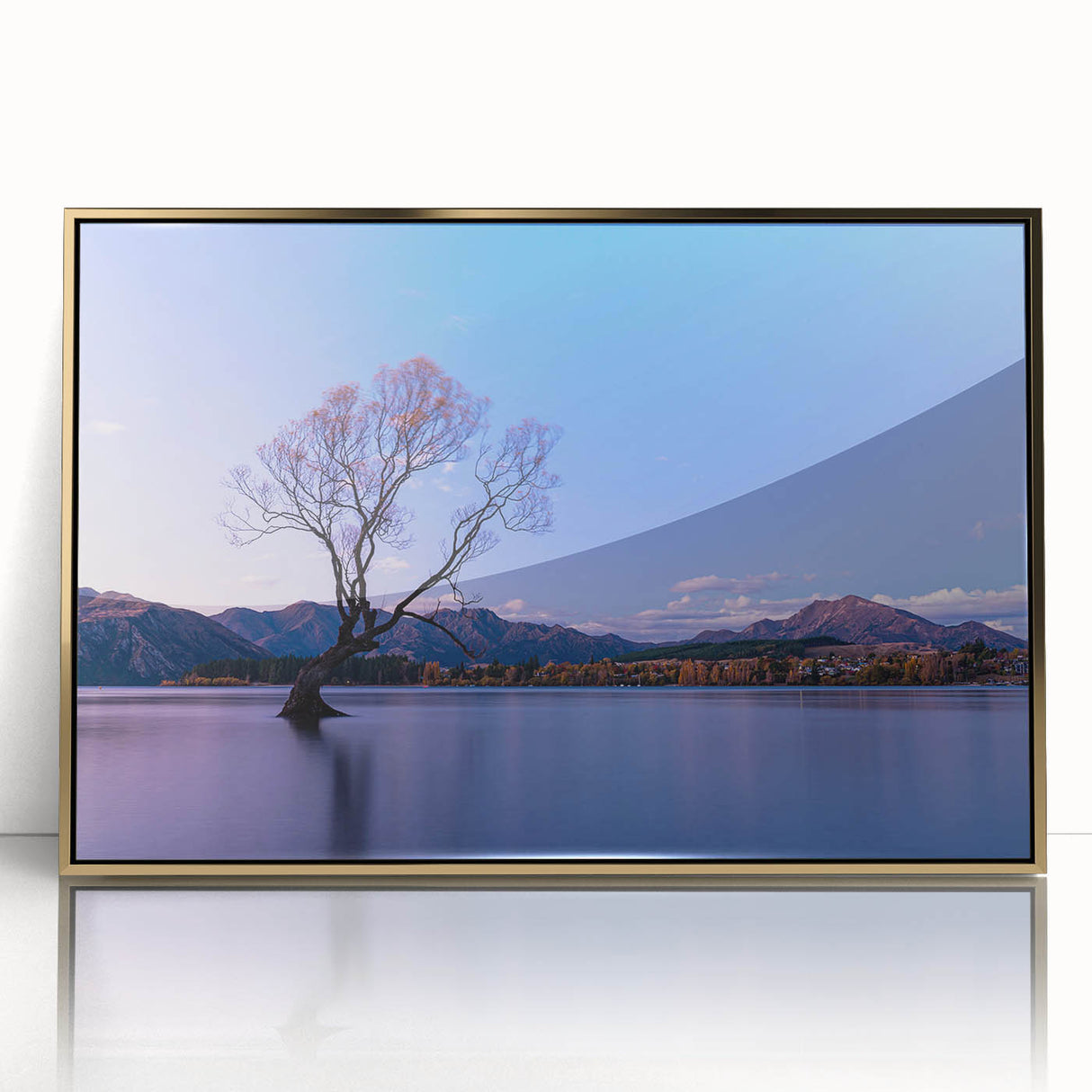 Framed acrylic print of Otago, New Zealand landscape in mid-century modernist style with earthy tones.