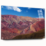 Acrylic print of a large abstract depiction of an Argentine landscape, using muted earth tones, ideal for dining room decor.