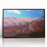 Large abstract wall art featuring a vibrant depiction of an Argentine landscape in mid-century modernist style.