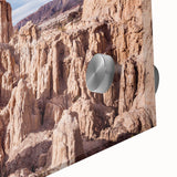 Large abstract wall art depicting a Bolivian landscape in pastel shades on acrylic glass, ideal for dining room ambiance.