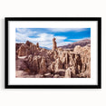 Extra large abstract art print of a colorful South American landscape, framed in black, ideal for living room decor.