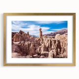 Extra large abstract art print featuring a textured representation of a Bolivian landscape in earthy tones, framed in gold.