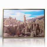 Framed acrylic print of a Bolivian landscape in muted earth tones, ideal for modern art wall decor.