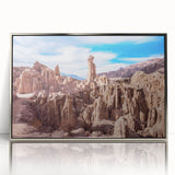 Mid-century modernist art depicting a Bolivian landscape in muted earth tones.