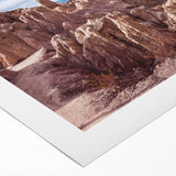 Art deco poster featuring a vivid landscape of Bolivia on rolled canvas, suitable for dining room decor.