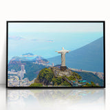 Large abstract wall art depicting a stylized Brazilian landscape in vibrant colors, framed in black acrylic.