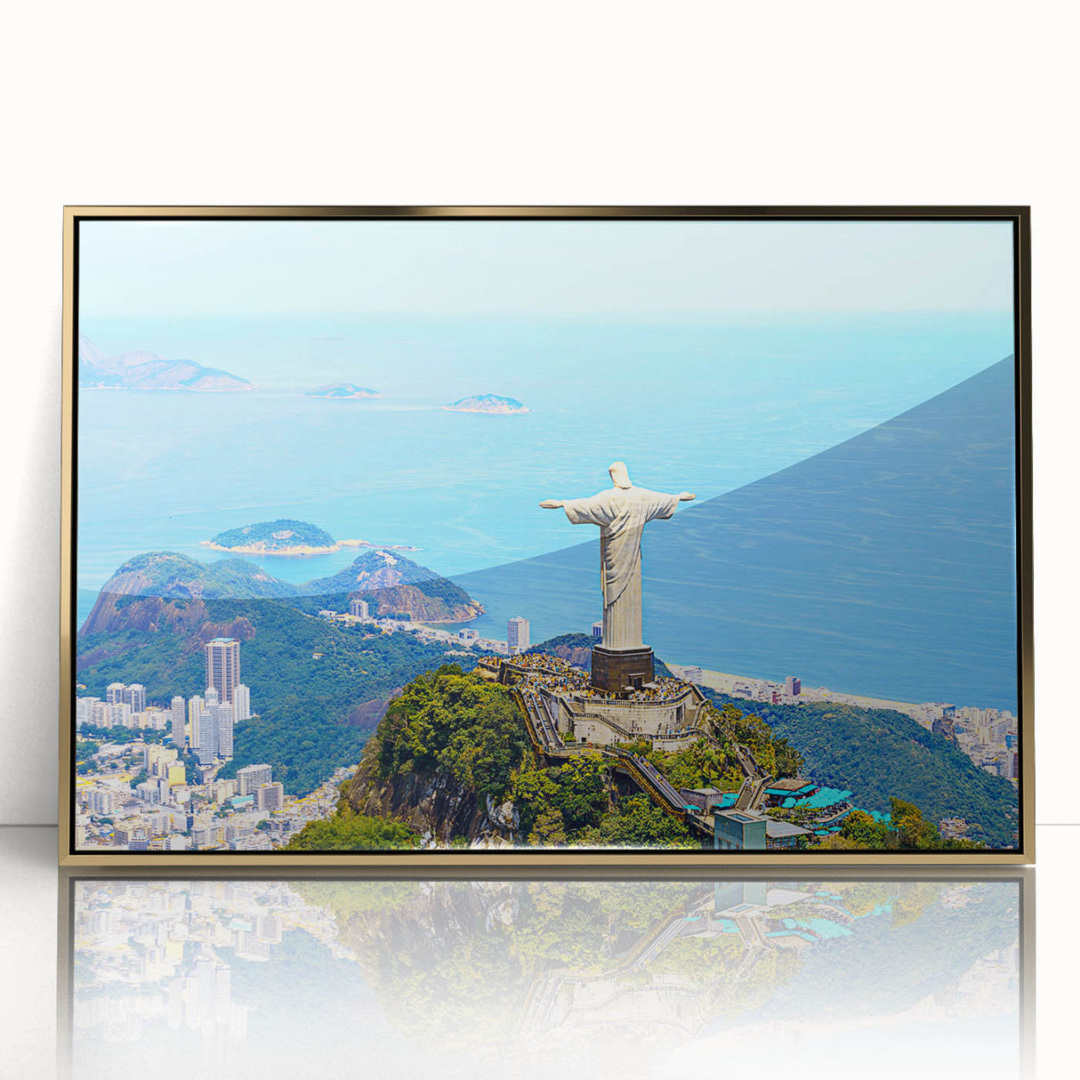 Framed acrylic print of a mid-century modernist Brazilian landscape in earth tones, ideal for nursery wall art.