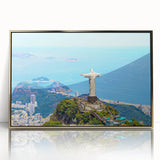 Framed acrylic print of a mid-century modernist Brazilian landscape in earth tones, ideal for nursery wall art.