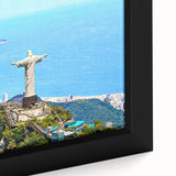 Extra large framed canvas of a textured black wall art featuring colorful, abstract scenery inspired by South America.