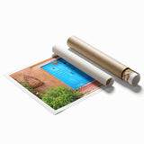Extra large rolled print of Santiago, Chile skyline with floral motifs in muted tones, ideal for classy bathroom wall art.