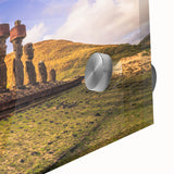 Large abstract wall art featuring a mid-century modernist Chilean landscape in muted earth tones on acrylic glass.