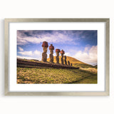 Textured abstract art print of a Chilean landscape in muted earth tones, framed in silver, suitable for bedroom decor.