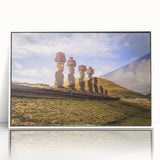 Acrylic print of a Chilean landscape in art deco style, featuring muted earth tones.