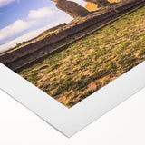 Art deco poster of a Chilean landscape in muted earth tones on rolled canvas, suitable for dining room decor.