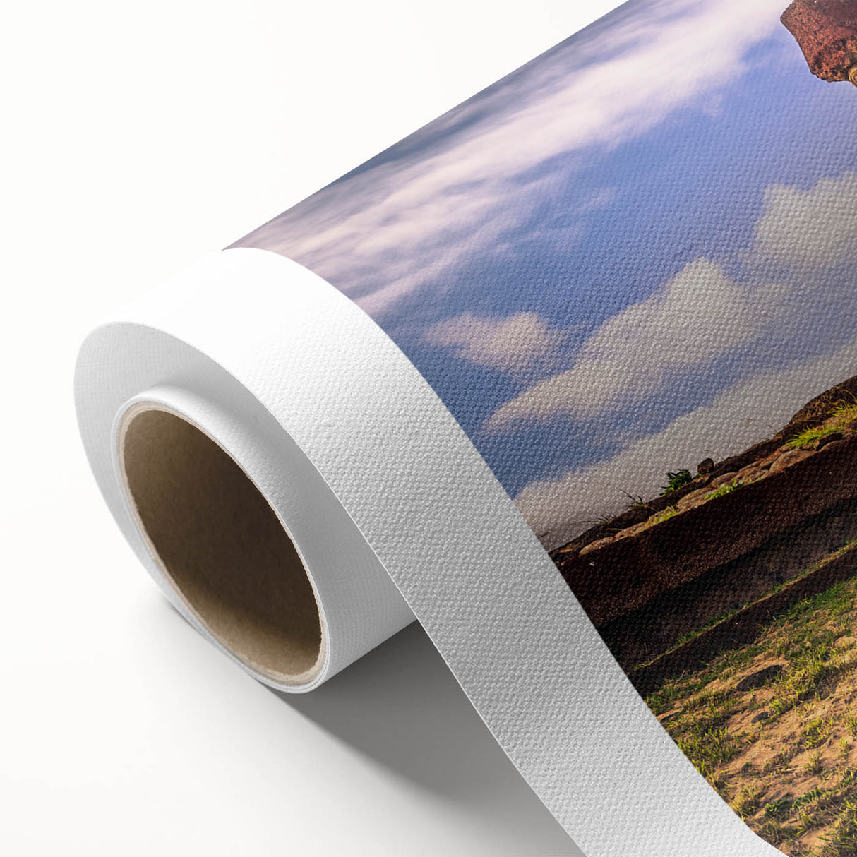 Art Deco style poster of a Chilean landscape on rolled canvas, featuring soft pastel colors, ideal for nursery wall art.
