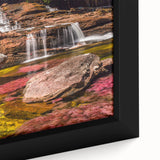 Extra large framed canvas featuring a textured, colorful depiction of a South American scenery, ideal for living room decor.