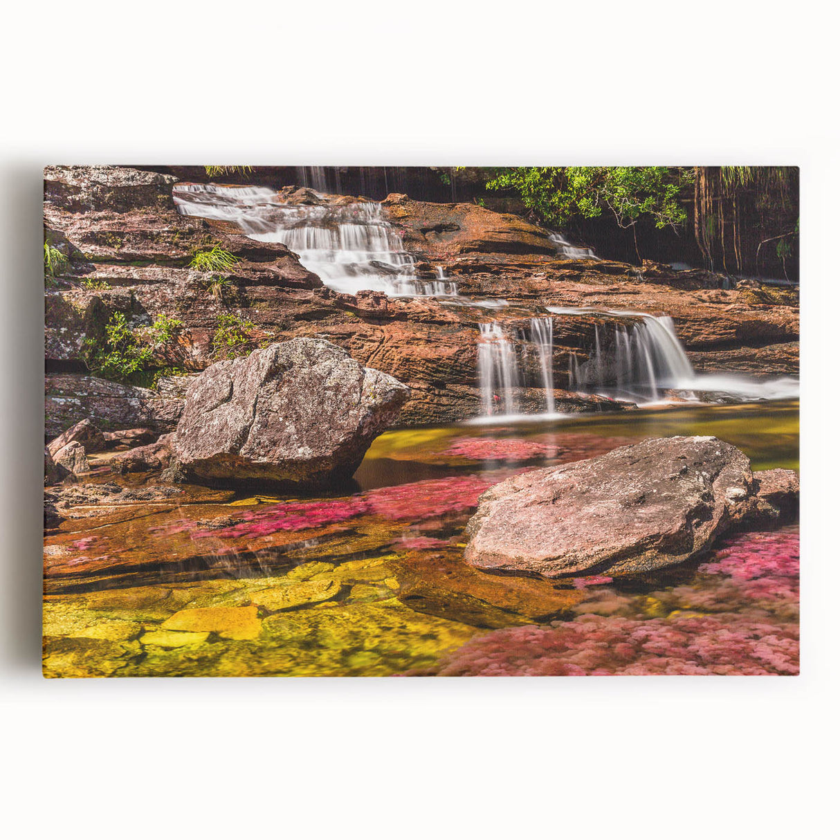 Black and white stretched canvas featuring a serene Colombian landscape, ideal for kitchen wall art.