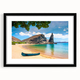 Extra large wall art featuring abstract art print of a colorful, textured depiction of the Galápagos.