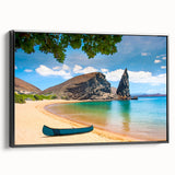Black and white framed canvas of Galapagos landscape, ideal for bedroom wall art.