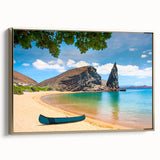 Framed canvas landscape art of the Galápagos Islands in Ecuador, featuring black and gold tones.