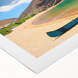 Art deco poster of Galapagos scenery on rolled canvas, featuring muted earth tones, ideal for dining room wall art.