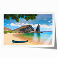Extra large rolled print of Galapagos scenery, featuring vibrant green and blue tones, ideal for art wall dining room.