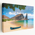 Large acrylic print of the Galapagos scenery in muted earth tones, ideal for kitchen wall art.