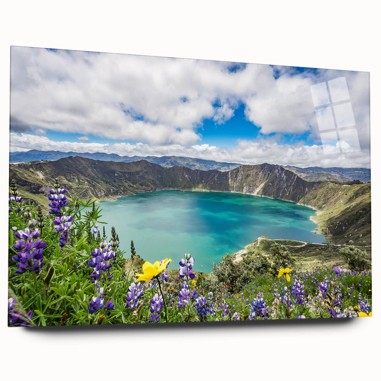 Large abstract wall art of South American scenery in vibrant colors on acrylic glass.