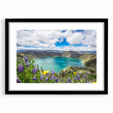 Colorful art depicting abstract scenery of South America in vibrant hues on a large textured canvas, framed in black.
