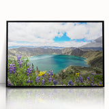 Large abstract wall art depicting a vibrant scene from Ecuador, framed in black acrylic.