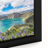 Extra large framed canvas depicting a textured, colorful scene of Ecuador, ideal for living room decor.