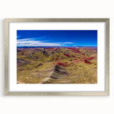 Textured abstract art print of a South American scenery in Peru, using muted earth tones on a framed silver mat.