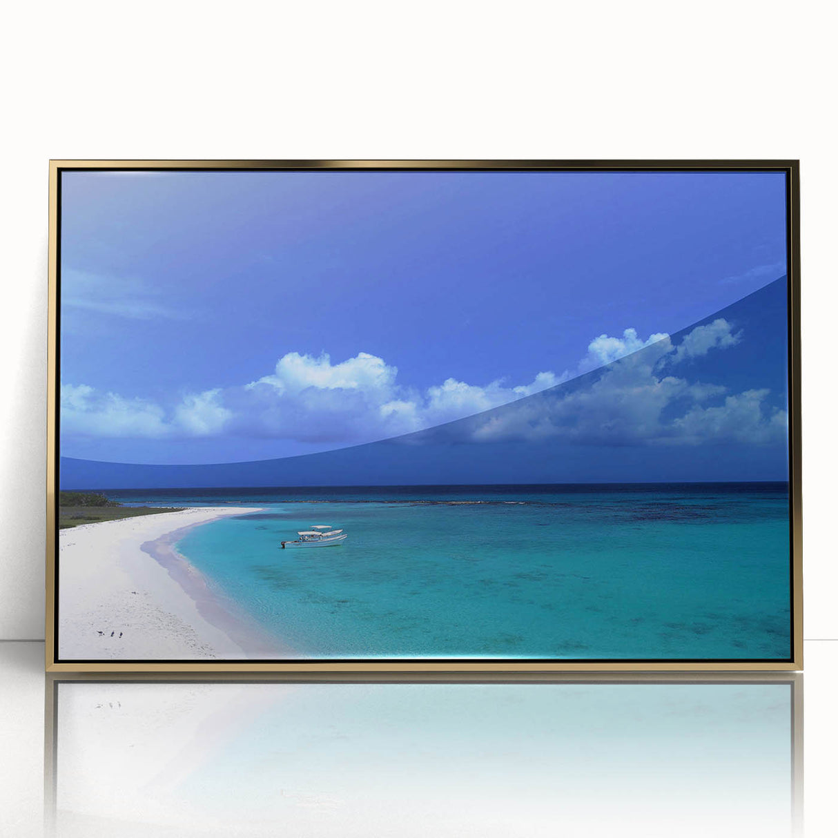 Framed acrylic print of a Venezuelan landscape in mid-century modernist style with gold tones.