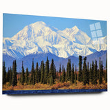 Large abstract depiction of Alaskan scenery in muted earth tones on acrylic glass, suitable for bedroom or dining room art.