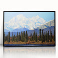 Large abstract wall art depicting Alaskan scenery in muted earth tones on a framed acrylic.