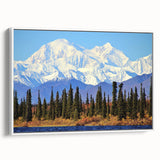 Vintage poster art of Alaska scenery on extra large framed canvas, featuring colorful art with black accents.