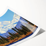 Extra large wall art featuring line art flowers in Alaska scenery, muted earth tones on rolled print.