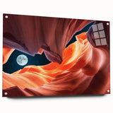 Acrylic print of Antelope Canyon in Arizona, displaying natural rock formations in rich orange and red tones.