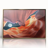 Framed acrylic print of Antelope Canyon in Arizona, featuring warm earth tones, ideal for modern art wall décor.