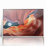 Antelope Canyon landscape on a framed acrylic, featuring warm earth tones, suitable for modern art wall decor.